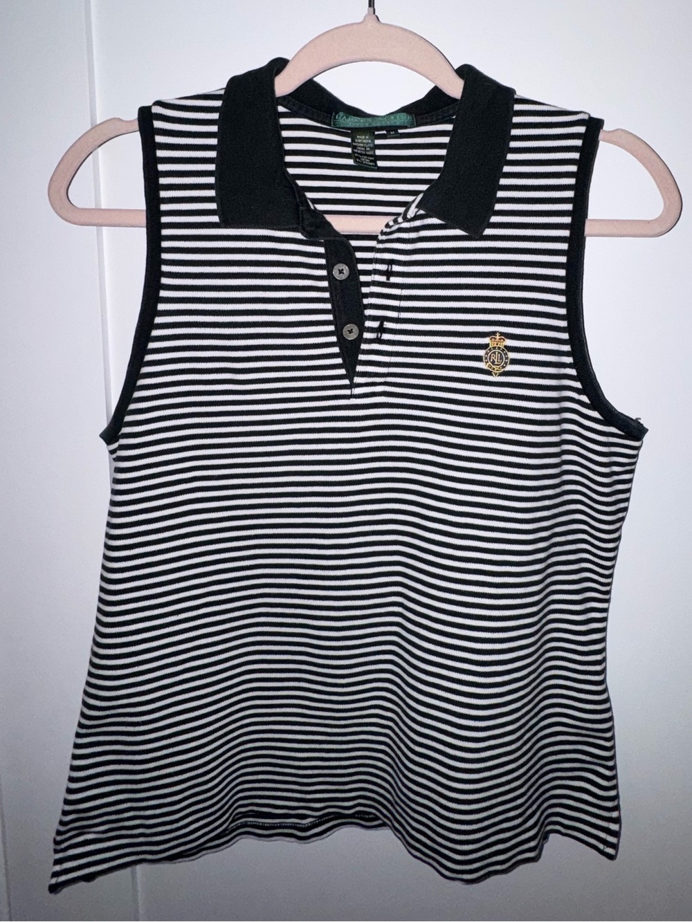 Vintage Ralph Lauren Mariner USA Boat Striped Sleeveless Polo Top M